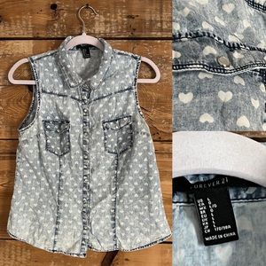 Blue hearts button up top